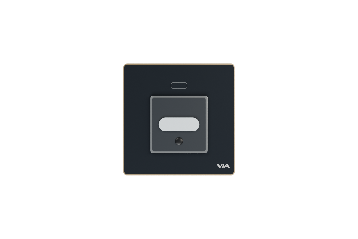 VIA NEXUS 2P studio render — Square PIR module with outlined sensor indicators