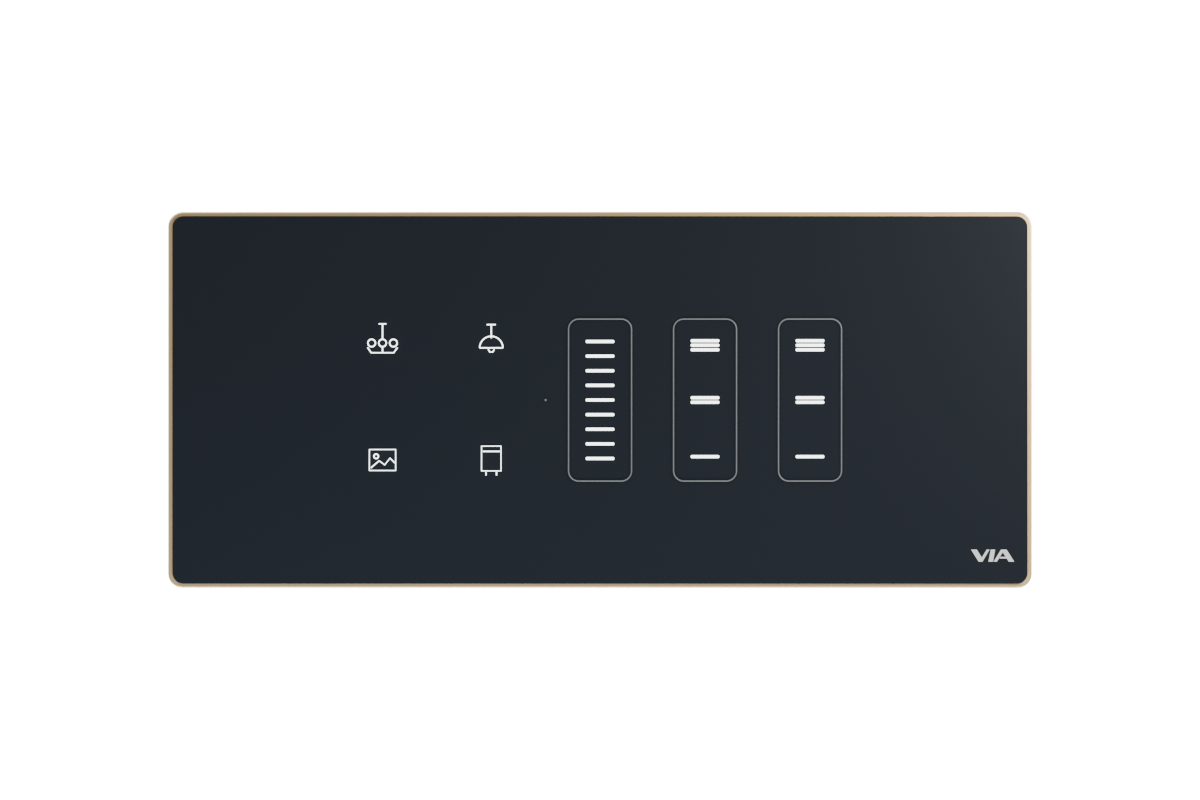 VIA NEXUS 6M studio render — Four touch icons with three vertical multifunction controls