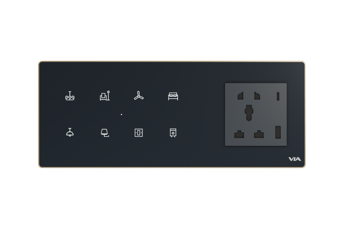 VIA NEXUS 6P studio render — Eight switch icons and one socket