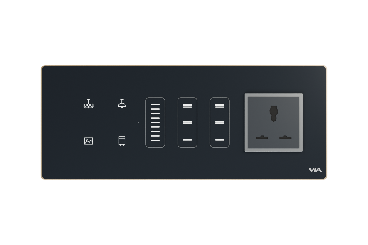 VIA NEXUS 8M studio render — Multifunction controls and one framed socket